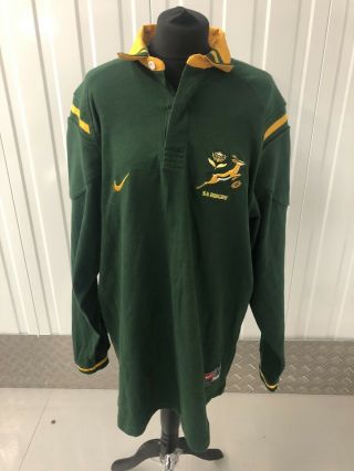 Vintage South Africa Rugby Union Long Sleeve Shirt Size XL NIKE Green 2