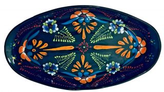 Mexican Talavera Pottery Platter Plate Pottery 18 " Large Serving Dish Folk Art
