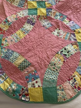 Handmade Vintage Queen Quilt 88x104 Hand Stitched/pieced Double Wedding Ring