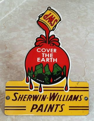 VINTAGE SHERWIN WILLIAMS PAINTS COVER THE EARTH PORCELAIN METAL DEALER SIGN 2
