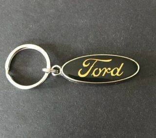 Vintage Keychain Ford Oval Logo Metal & Enamel Fob Key Ring