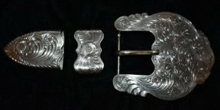 3 Piece Wage Vintage Sterling Silver Ranger Belt Buckle Set