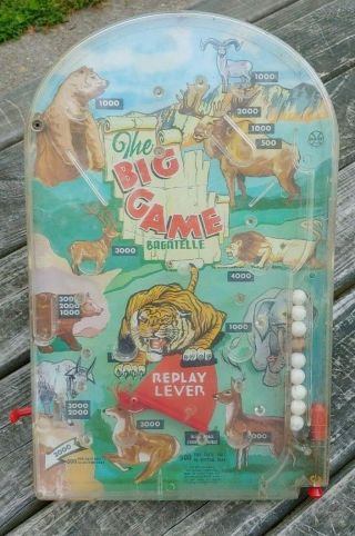 Vintage 1950s Marx Toy " The Big Game Bagatelle " Table Top Pinball Game