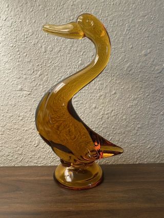 Vintage Pristine Viking Art Glass Tall 10 " Amber Art Glass Swan/duck Figurine