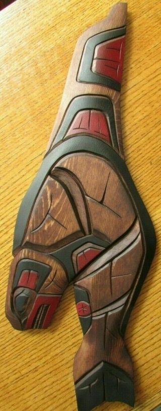 Canadian Native Artist Dean White Signed Hand Carved Whale Design
