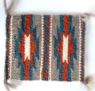 Navajo Miniature Rug Weaving 3.  8 X 2.  2 Inches Blue Burnt - Orange