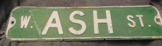 Vintage,  Street Sign,  W.  Ash St. ,  Embossed,  Retired,  6 " X 24 ",  Metal,  Man Cave
