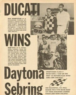 1964 Ducati Wins Daytona Sebring Vintage Motorcycle Ad