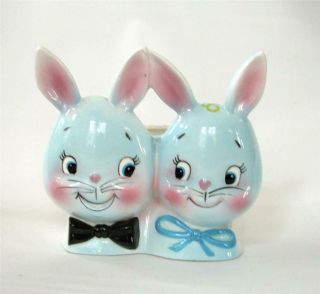 Vintage Relpo Japan Ceramic 2 Bunny Rabbit Planter Vase Easter Spring Egg Heads