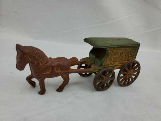 Us Mail Cast Iron Painted Horse And Wagon Figurine Hubley Arcade Antique Vintage