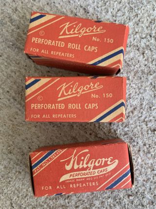 3 Boxes Vintage Kilgore Cap Gun Perforated Roll Caps 5 Rolls 250 Shots Per Box