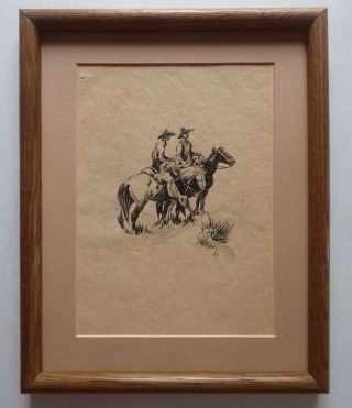 Pen & Ink Drawing Of Two Cowboys & Horses By Tony Mann Anthony On Paper