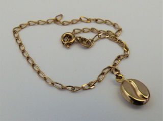 Vintage 9ct Gold Coffee Bean Charm Bracelet Chain Hallmarked Fine Chain Bracelet
