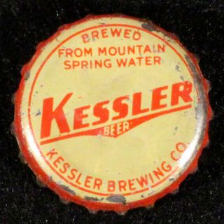 Kessler •red Text On Yellow• Cork Lined Beer Bottle Cap Helena,  Montana Vintage,