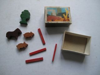 Vintage Juri Wooden Toy Tree,  Four Fence Rails,  Two Pigs And Horse In 
