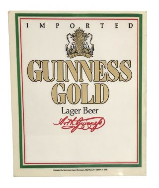 Vintage 1988 Imported Guinness Gold Lager Beer Sticker 7 X 6”