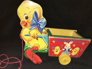 Vintage Fisher Price 305 Walking Duck Easter Cart 1957 -