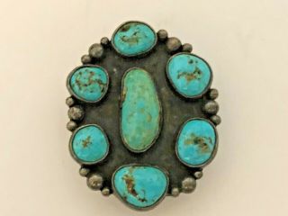 Bennett Navajo Sterling Silver & 7 Turquoise Nugget Bolo Tie Slide Or Pendant