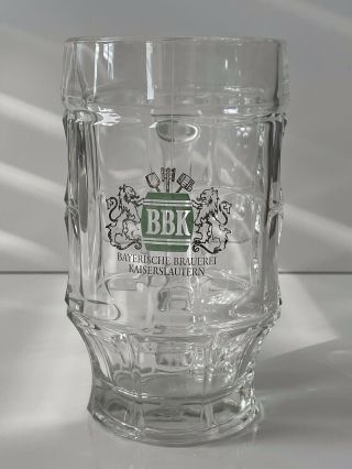 Vintage Bbk Heavy Dimpled Clear Glass Beer Mug Stein.  5l Sqhm 6.  25” Tall
