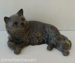 Rare Vintage Beswick Persian Cat Lying Model No.  1876 Grey Gloss Colourway