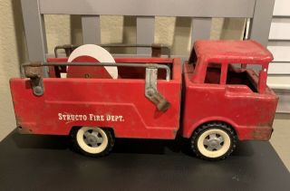 Old Vtg Structo Pressed Steel Toy Fire Depart.  Truck Red Made In Usa