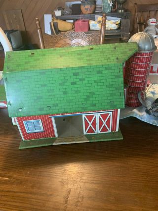 Vintage Marx Happi Time Tin Litho Toy Barn With Matching Silo Garage
