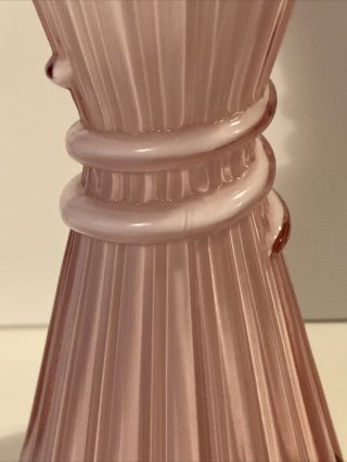 Vintage Fenton Wheat Glass Vase Cranberry pink cased white ruffled edge 7 1/2 