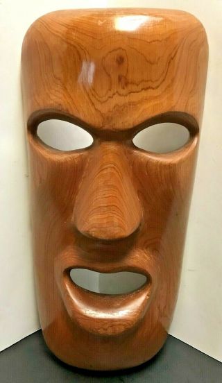 Vintage Moai Easter Island Tiki Carved Heavy Wood Mask