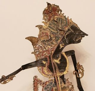 Mid - 20th Cen.  Indonesian Wayang Kulit Shadow Puppet of Krishna 28.  5” With Stand 3