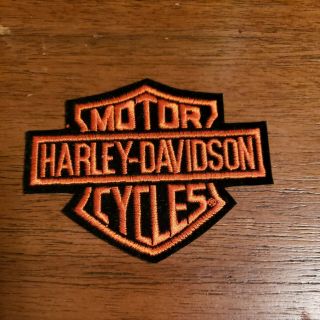 Harley Davidson Motor Cycles Patch Classic Bar Shield Black And Orange Rare