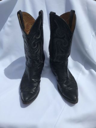 Vintage Tony Lama Cowboy Boots Size 11 D Black Lizard Leather
