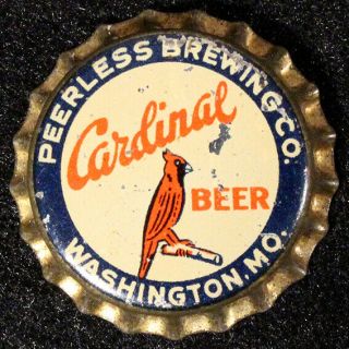 Cardinal Cork Beer Bottle Cap Peerless Washington,  Missouri Mo Crown Bird