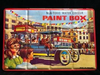 Childrens Non Toxic Paint Box Tin Vintage Car 1960 