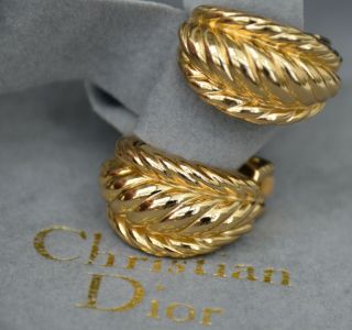 Christian Dior Earrings Gold Oblique Clip On Vintage 100 Authentic 1975