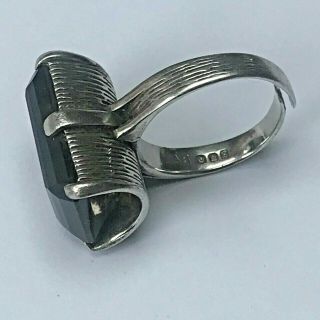 Vintage Edinburgh 1973 Sterling Silver Smokey Quartz Modernist Adjustable Ring