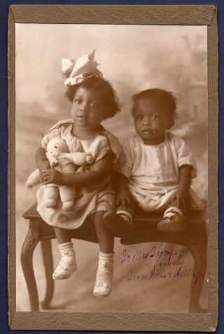 Cute Girl With Doll & Baby Brother Old Photo Black Americana African American