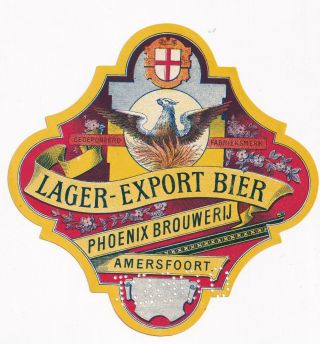 1900s Phoenix Brewery,  Amersfoort,  Holland Lager Export Bier Beer Label