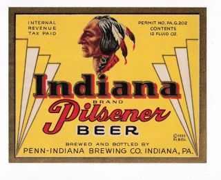 1935 Penn - Indiana Brewing Co,  Indiana,  Pennsylvania Permit Irtp Beer Label