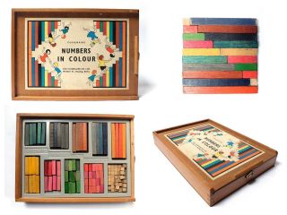 Vintage 1950s Cuisenaire Rods Wooden Box Educational Maths Toy Numbers In Colour
