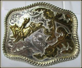Cowboy On Wild Bucking Bull Rodeo Belt Buckle Hand Made German Silver