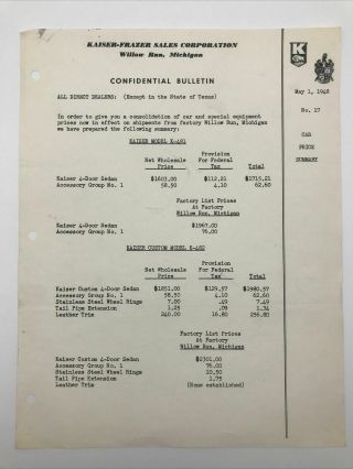 May 1 1948 KAISER - FRAZER SALES CONFIDENTIAL BULLETIN No 17 to ALL DEALERS 2