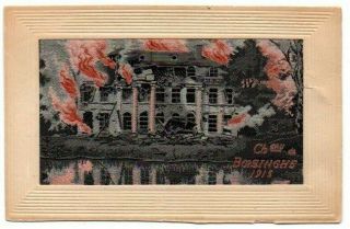 Ww1 Woven Silk Postcard Chateau Boesinghe E.  Deffrene Flames Series Vintage 1915