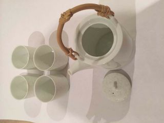 TEAVANA Fine White Bisque Porcelain Green Bamboo Teapot 4 Cups Set Japan Miyama 2