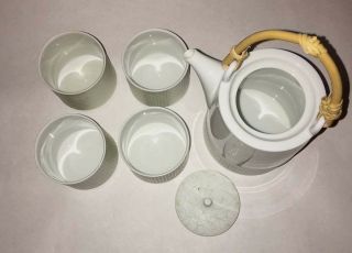 TEAVANA Fine White Bisque Porcelain Green Bamboo Teapot 4 Cups Set Japan Miyama 3