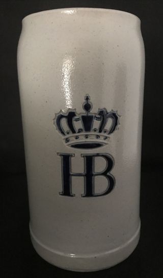 Vtg Salt Glazed Stoneware Hb Hofbrauhaus Made In Germany Beer Stein Mug 1l