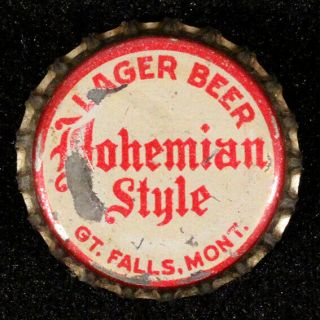 Bohemian Style Beer Cork Lined Bottle Cap Great Falls Montana Crowns Mont Mt Old