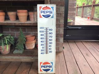 Vintage Pepsi Cola Metal Advertising Thermometer 28 " Soda