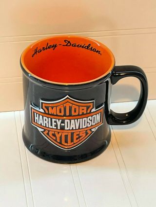 Harley Davidson Orange And Black Coffee Mug 3d Logo Official Licensed 16oz.