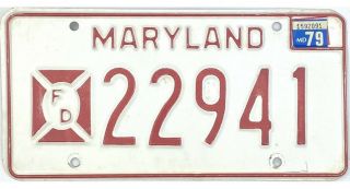 1979 Maryland Fire Department Firefighter License Plate 22941