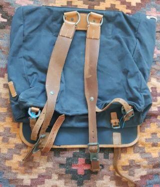 Vintage German Army Canvas And Leather Rucksack